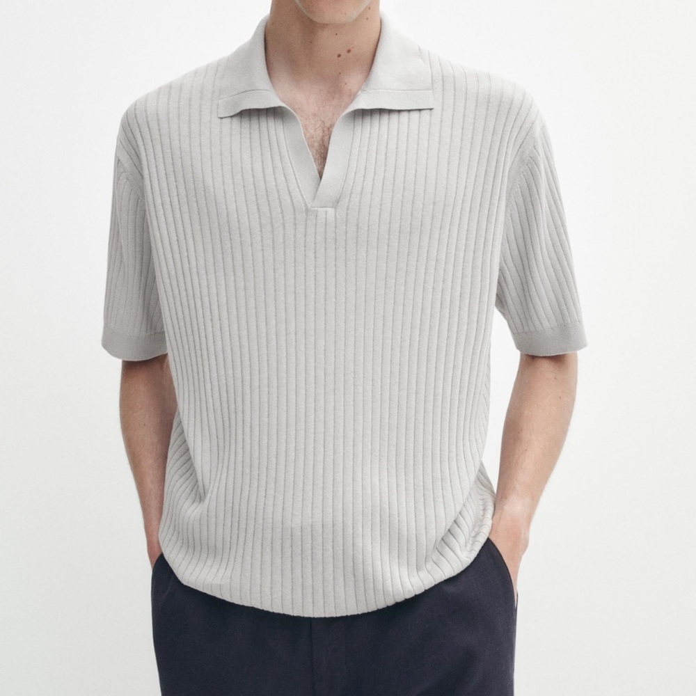 Massimo Dutti Gray Ribbed Polo Shirt